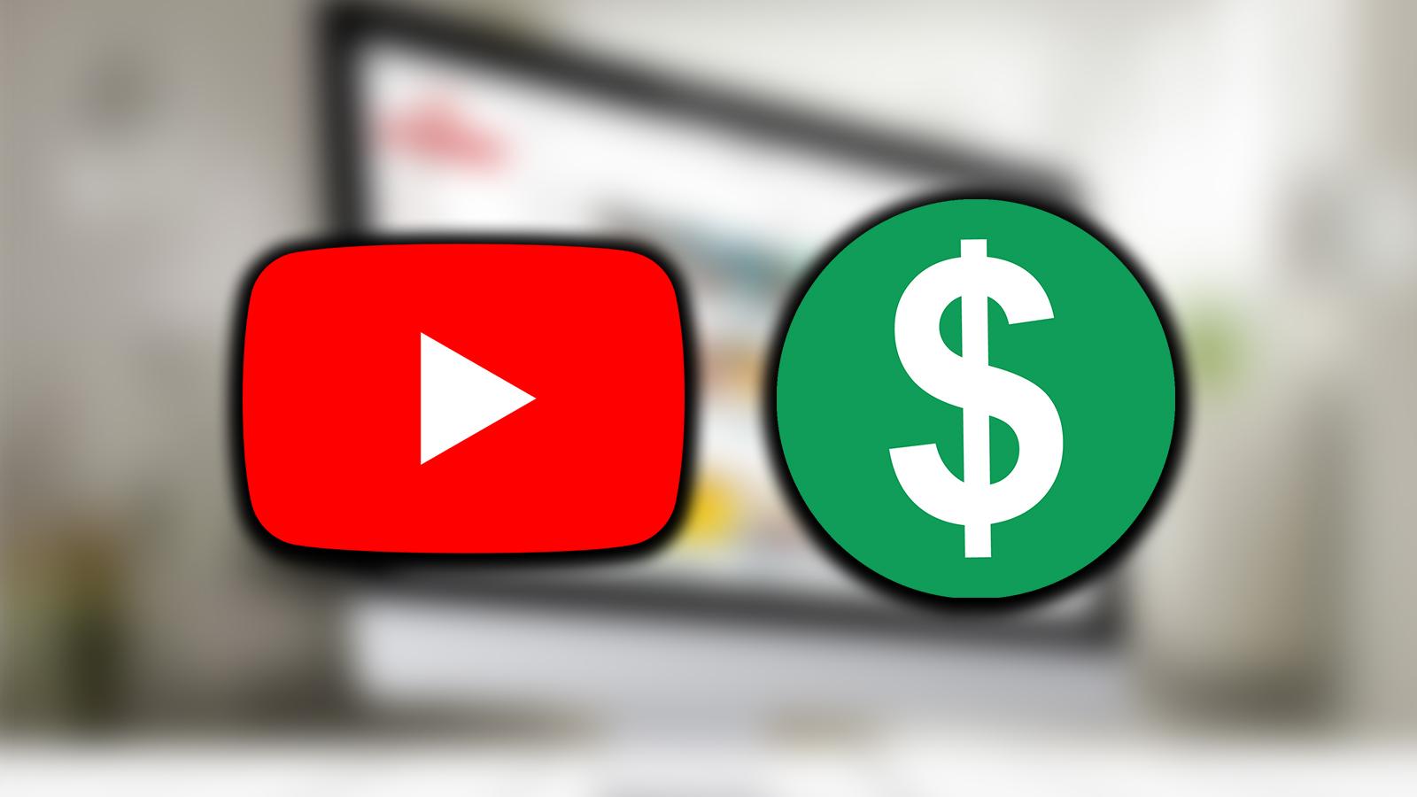 an image of red youtube logo and green dollar logo of youtube