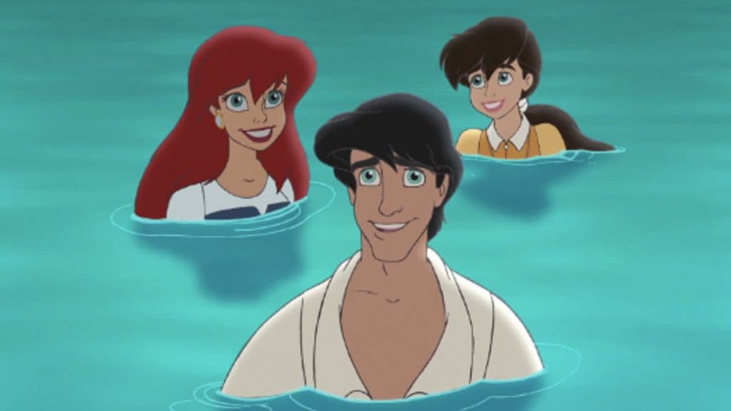 Prince Eric, Ariel, and Melody are in the ocean in The Little Mermaid 2