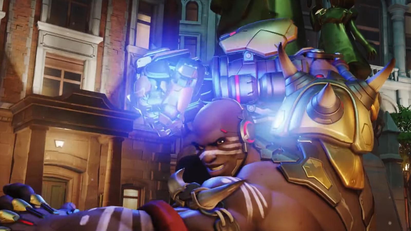 Doomfist charging up Rocket Punch ability as seen in Overwatch 2 trailer.