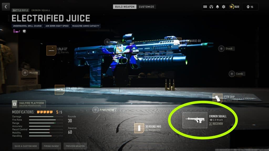the option to change a gun's receiver in mw2 highlighted.