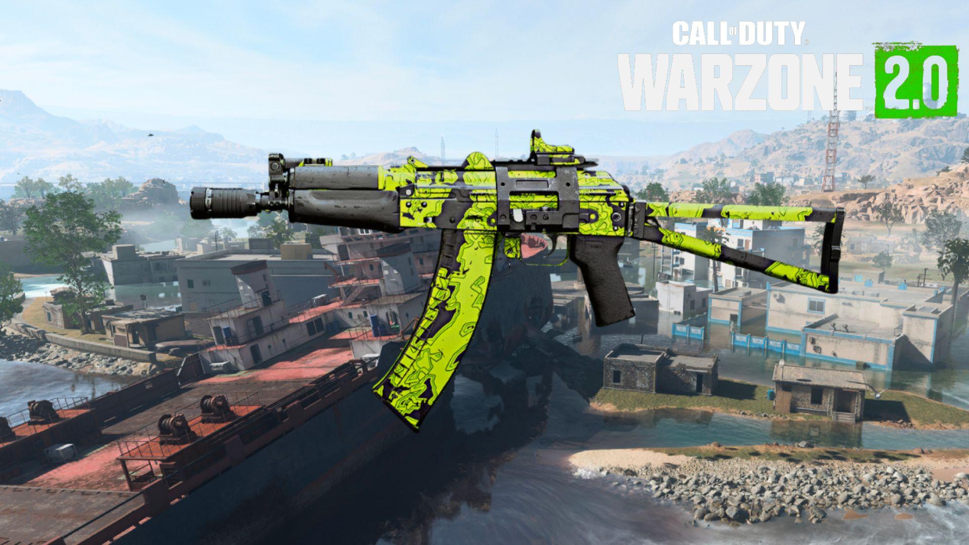 Kastov 74u in green skin on Warzone 2 al mazrah map