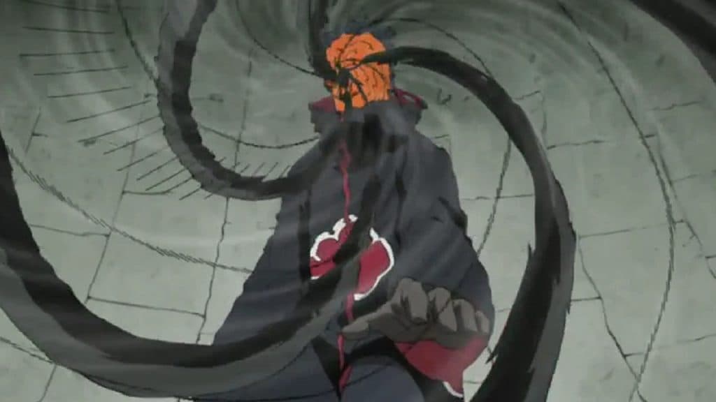 An image of Obito's Mangekyo Sharingan in Naruto