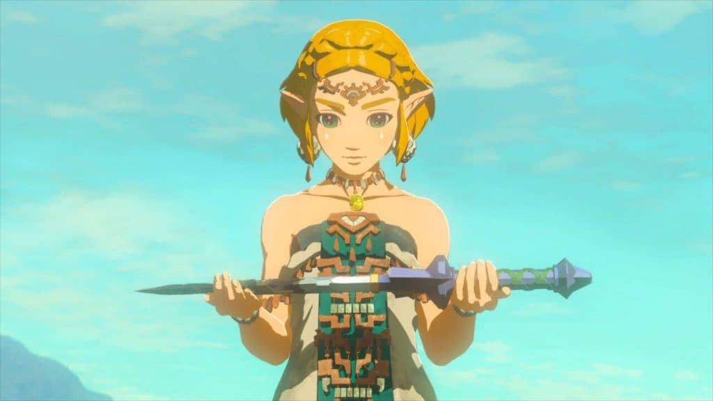 princess zelda holding weapon in zelda tears of the kingdom