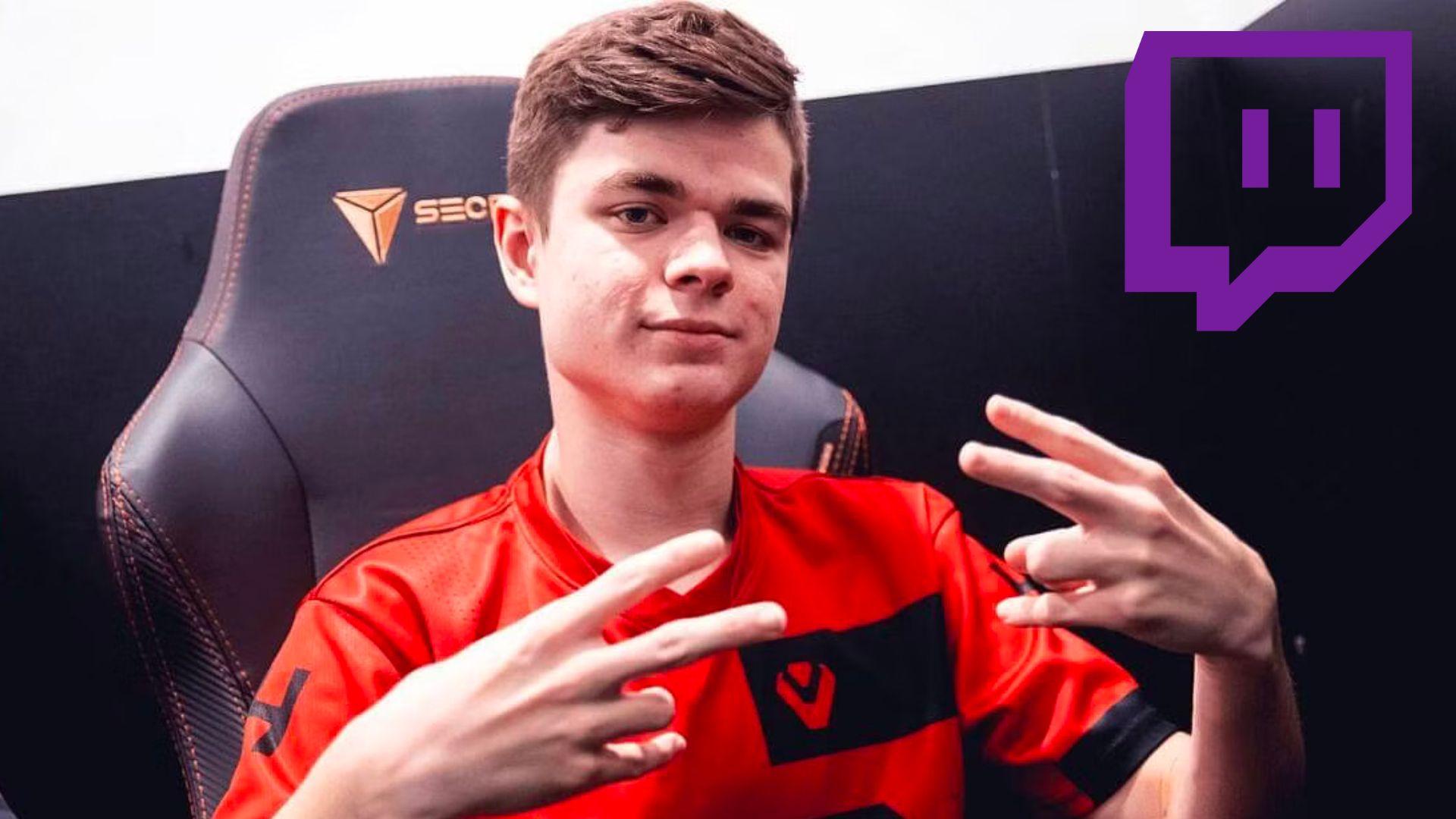 SicK sat in black chair wearing red Sentinels jersey next to Twitch logo