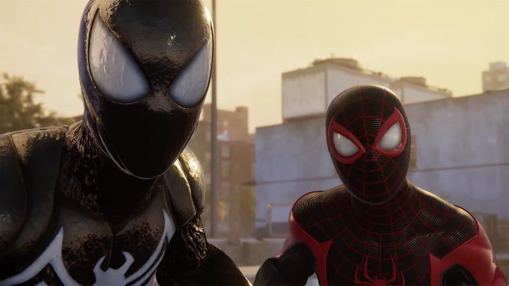 Spider-Man and Miles Morales in Spider-Man 2 PS5