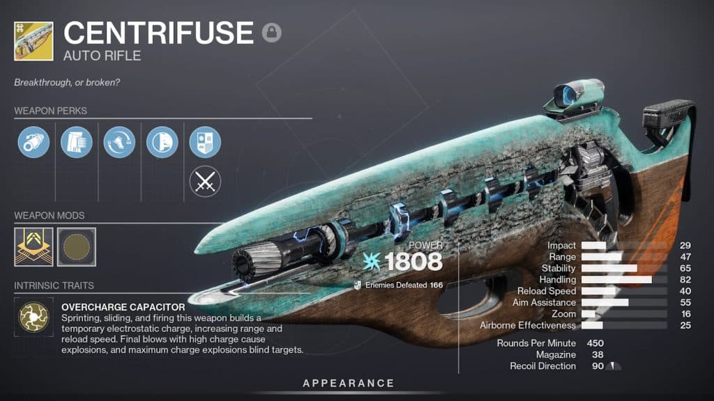 the new centrifuse exotic auto rifle available in season of the deep season pass.