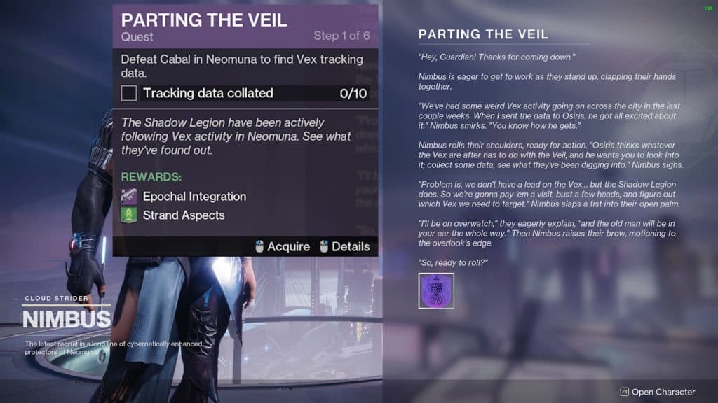 The Parting the Veil quest added to Destiny 2 in Season 21.