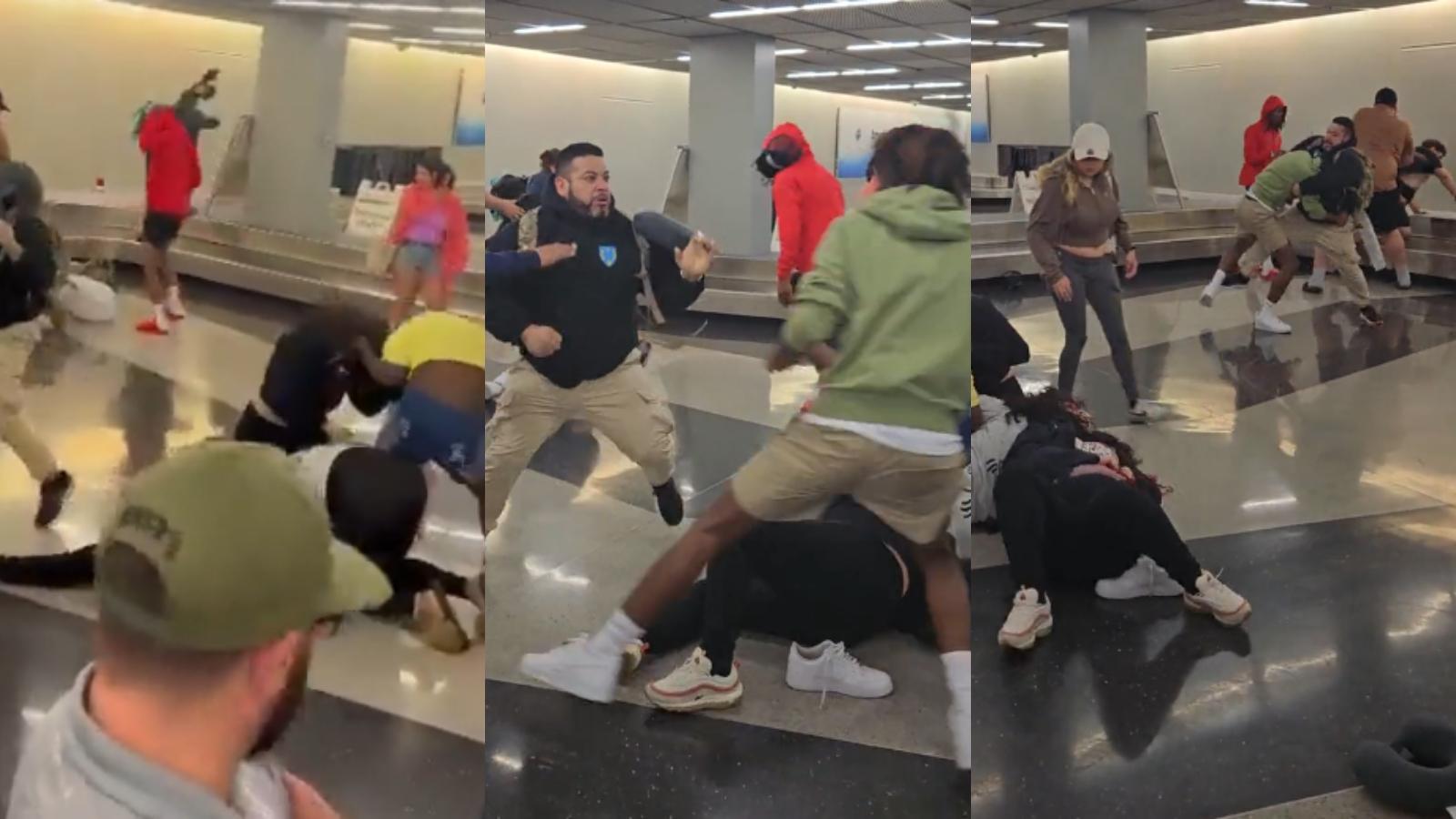 massive airport brawl at baggage claim
