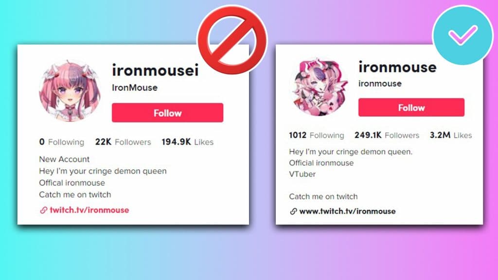 ironmouse real vs fake tiktok account