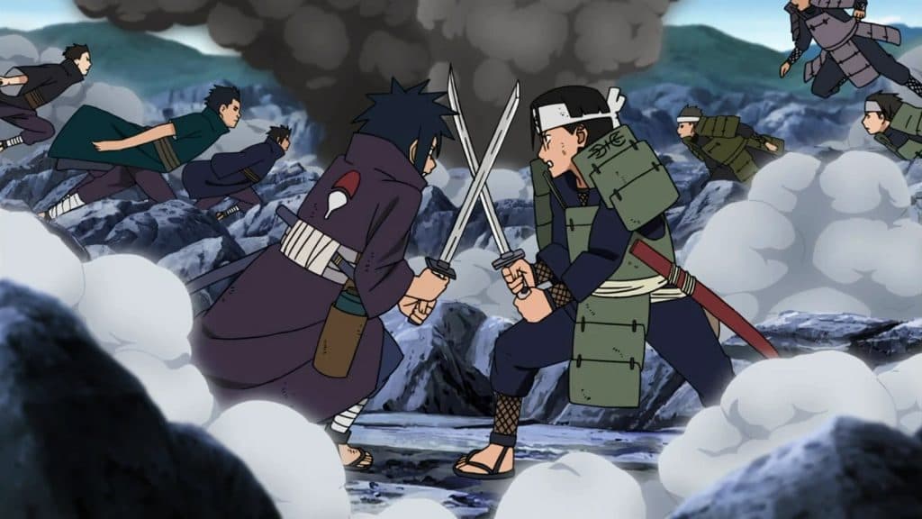 An image of the Uchiha Clan and Senju Clan rivalry
