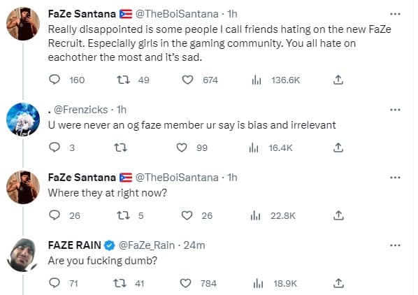 FaZe Rain responding to Santana tweet