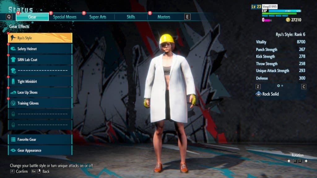 A screenshot of Character status in Street Fighter 6