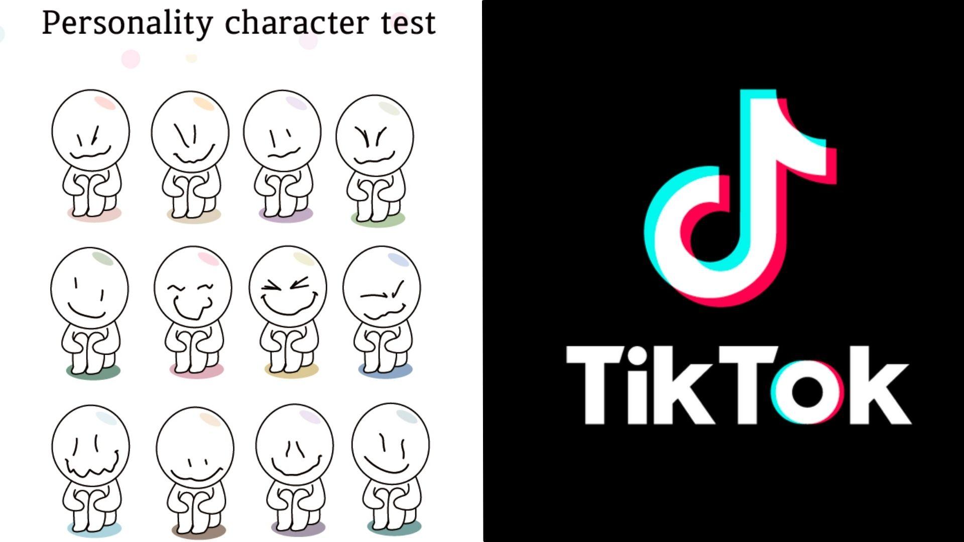 TikTok logo side-by-side with white characters and persoanlity test wording