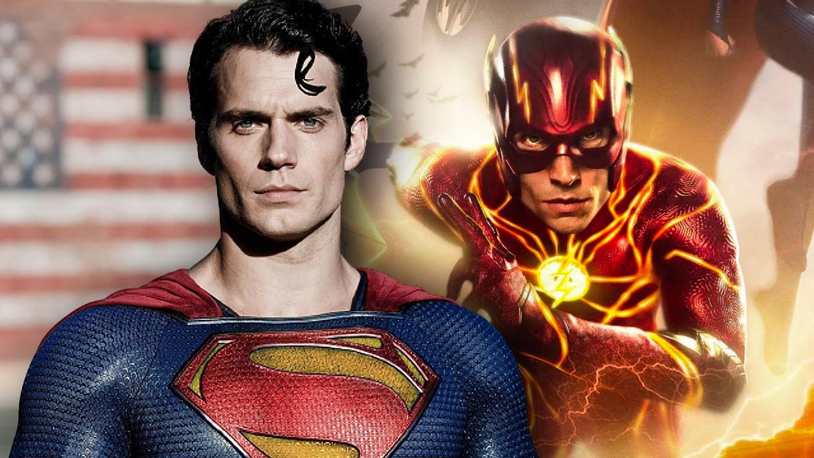 Henry Cavill as Superman and Ezra Miller in The Flash
