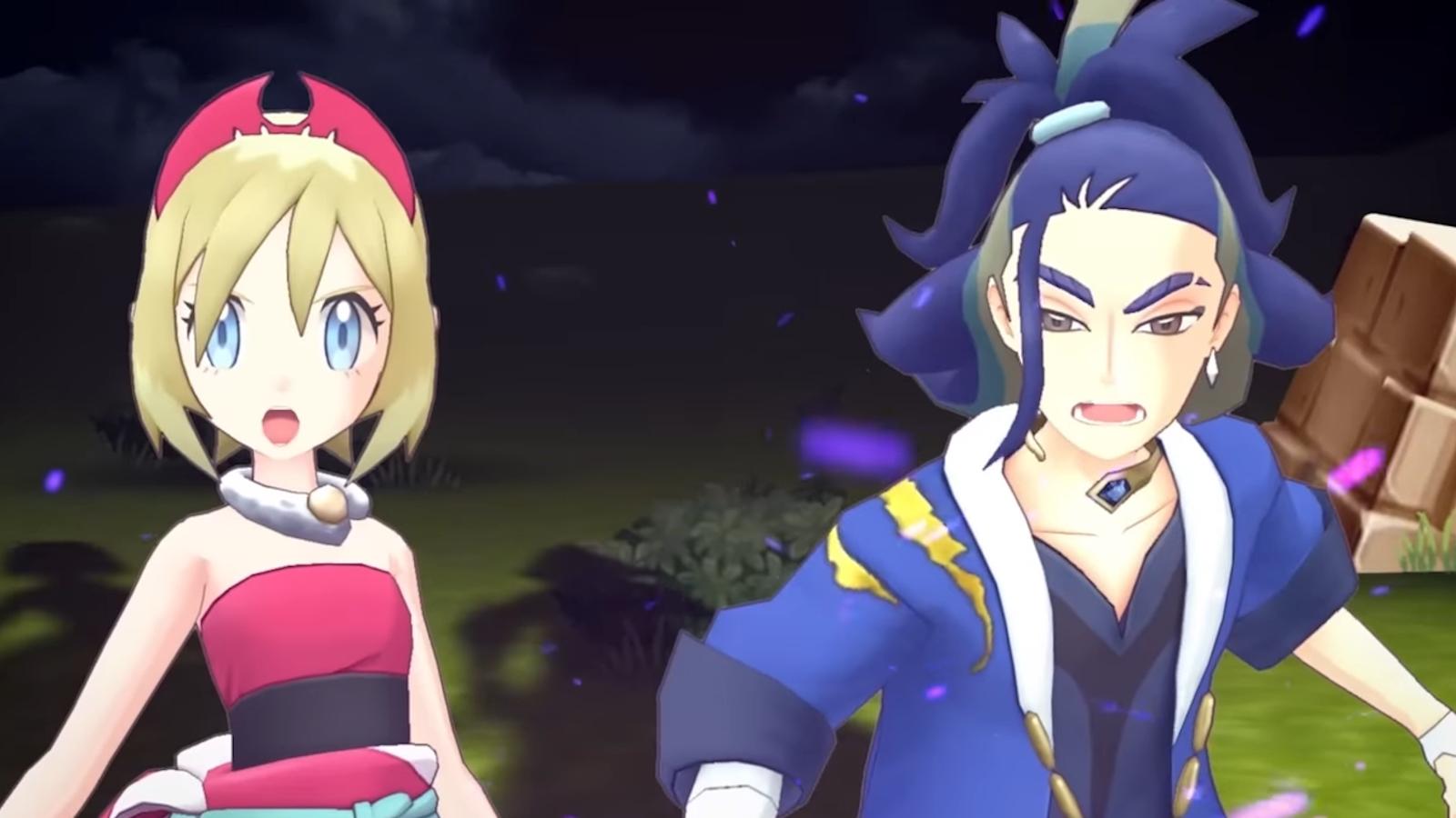 pokemon trainers irida and adaman as seen in masters ex event trailer