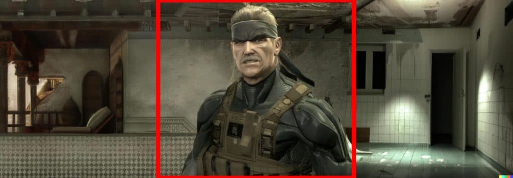 Extended image of MGS4's Old Snake using DALL-E