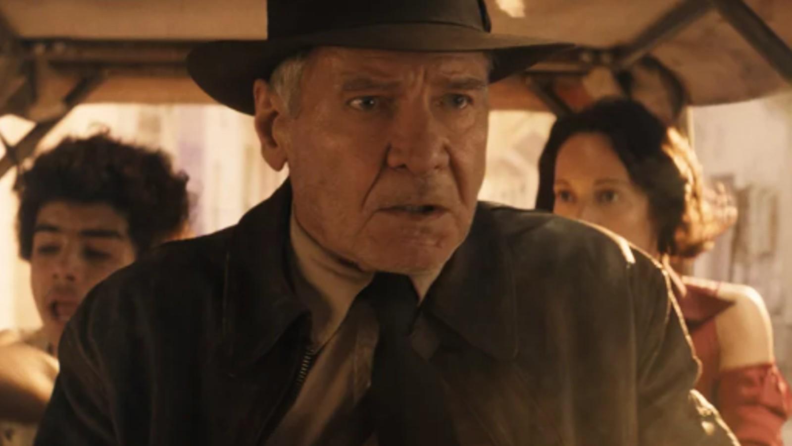 A close up of Harrison Ford as Indiana Jones in Indiana Jones: Dial of Destiny