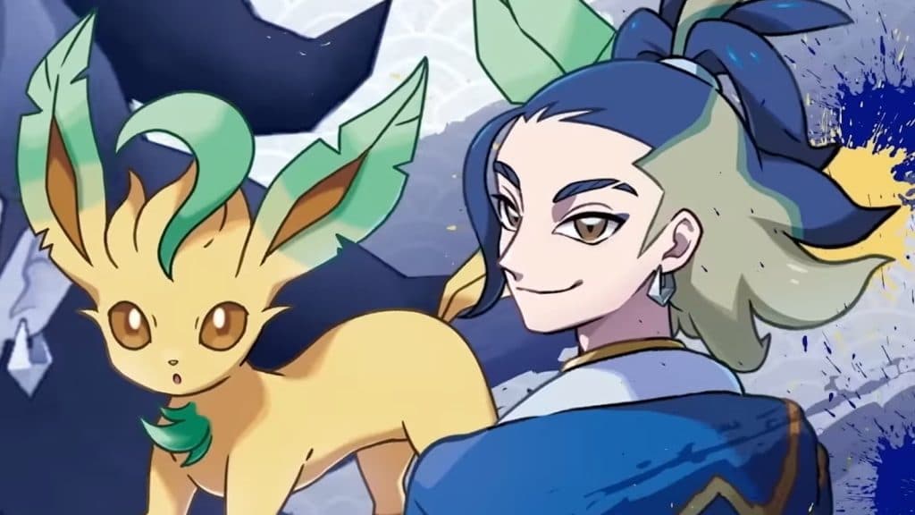 Adaman and Leafeon Sync Pair as seen in Pokemon Masters EX.