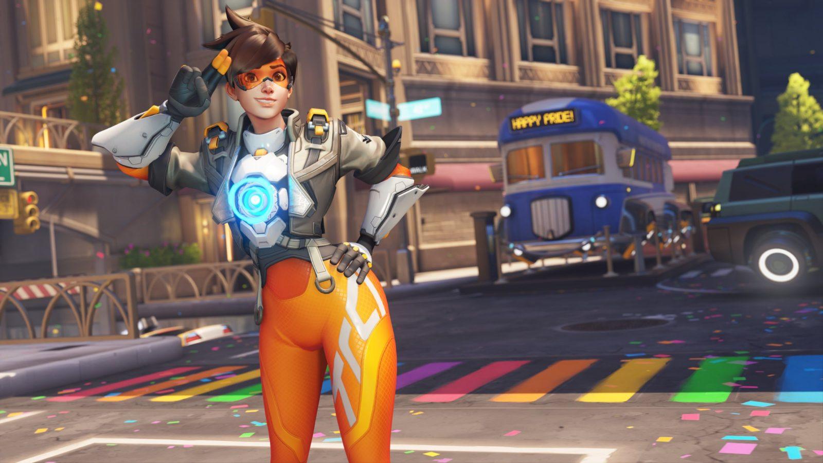Overwatch 2 Tracer in Pride Midtown map