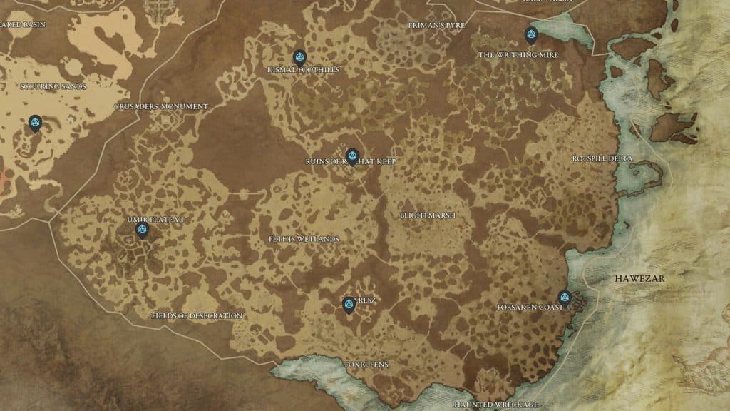 Alle locaties van Hawezar Waypoints in Diablo 4