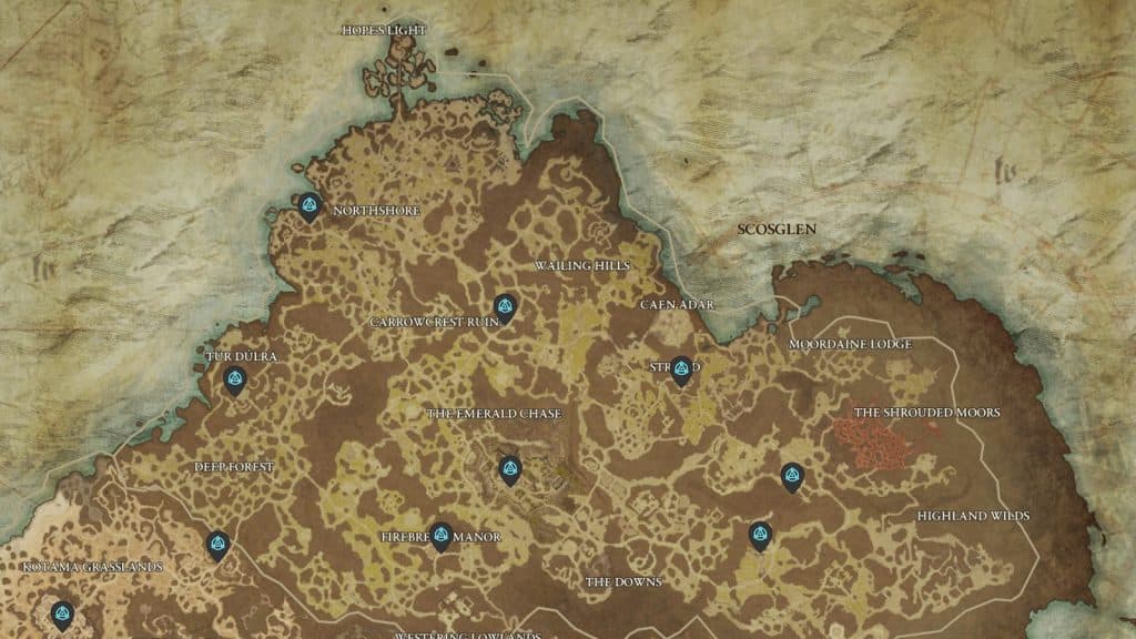 Alle Scosglen Waypoints-locaties in Diablo 4