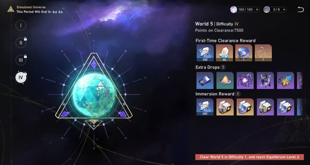 A screenshot of Simulated Universe World 5 Rewards