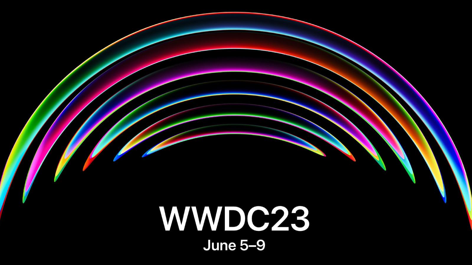WWDC teaser image with rainbow on black background