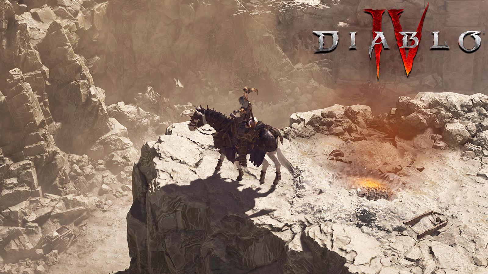 a character in Diablo 4 riding a horse
