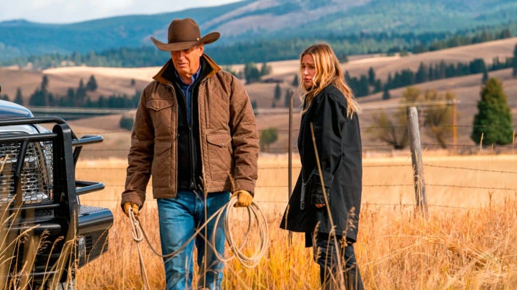 Kevin Costner and Piper Perabo in Yellowstone