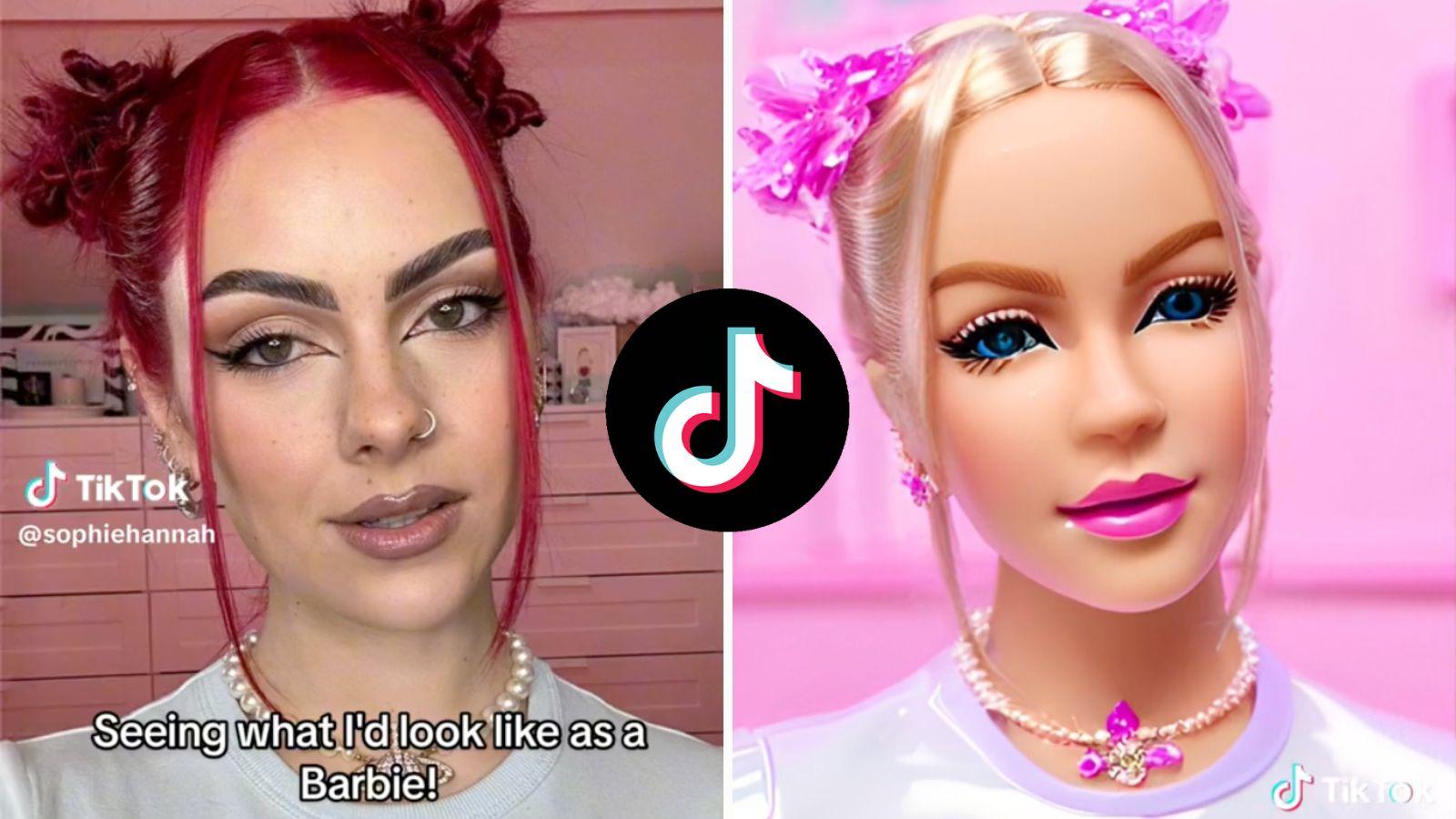 TikToker trying the Barbie AI filter