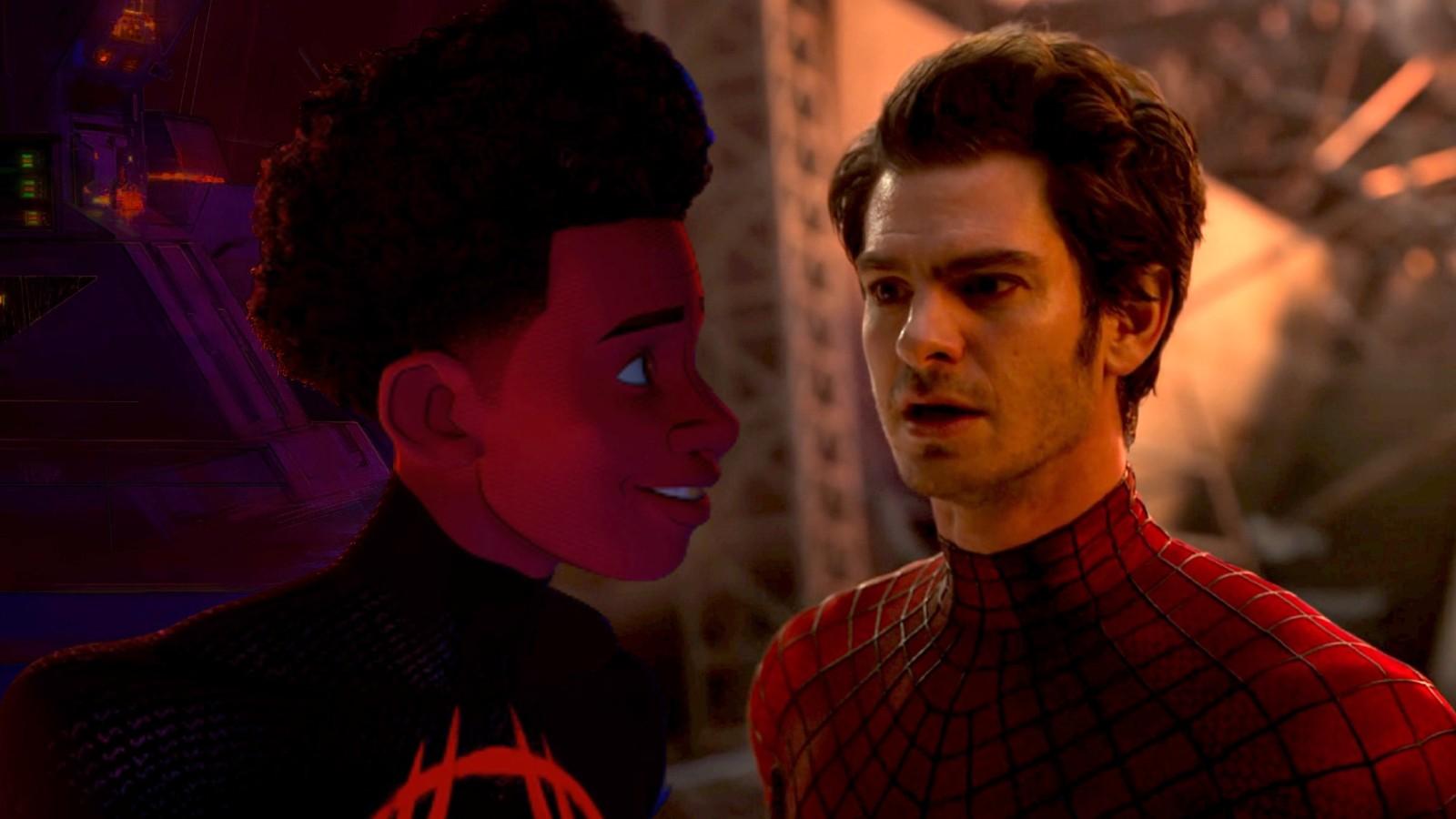 Miles Morales in Spider-Man: Across the Spider-Verse and Andrew Garfield in live-action in Spider-Man: No Way Home