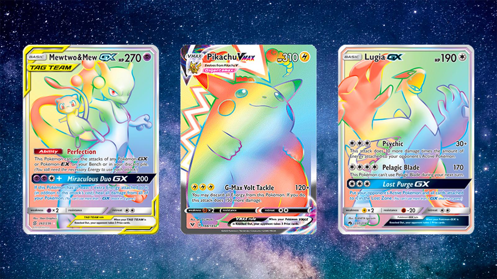 Three of the best rainbow rare Pokemon Cards