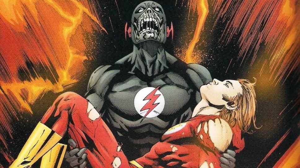 Dark Flash carrying The Flash in the DC comics.