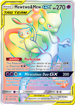 Pokemon Mewtwo and Mew GX Rainbow Card