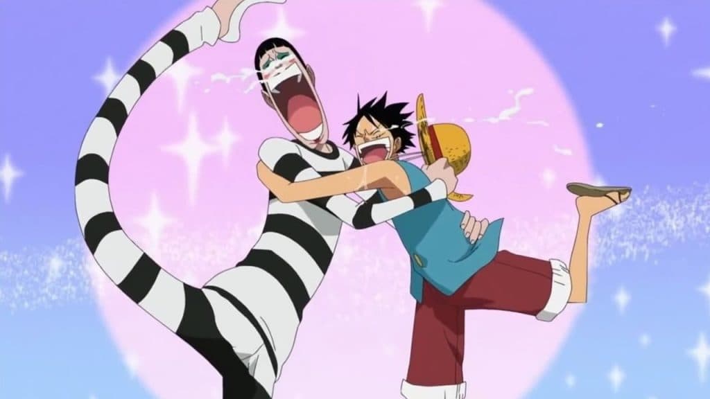 An image featuring the reunion of One Piece characters Luffy and Bon Chan