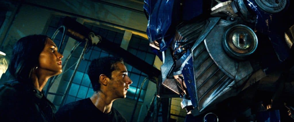 Shia LaBeouf, Megan Fox, and Optimus Prime in Transformers