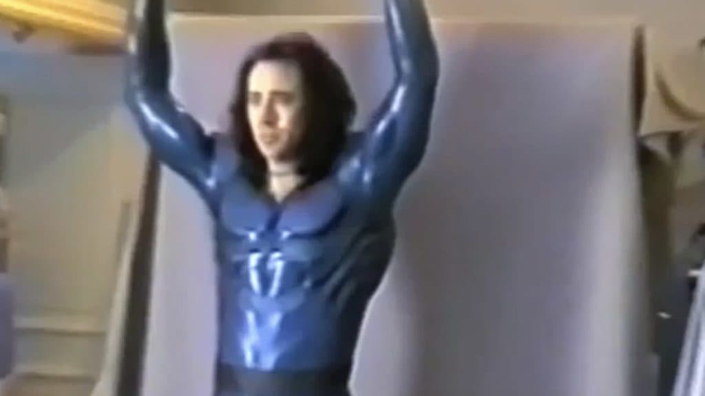 Nic Cage doing a costume test for Superman Lives.