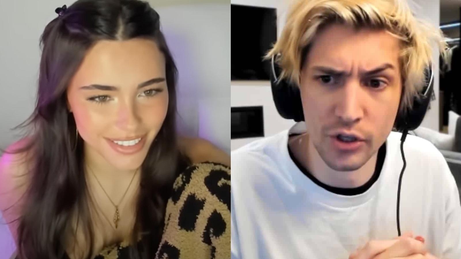 Madison Beer and xQc side by side image during Twitch streams