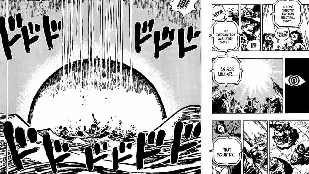 An image of Lulusia Kingdom in Reverie flashback from One Piece