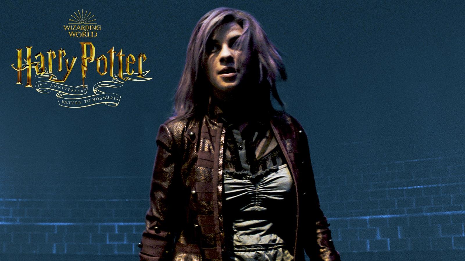 Tonks in Harry Potter and the Order of the Phoenix scene in Ministry of Magic, with Harry Potter logo in top left corner