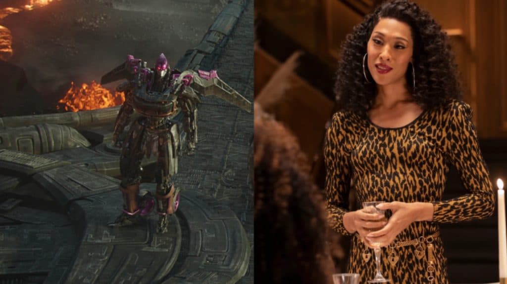Nightbird in Rise of the Beasts and Michaela Jaé Rodriguez in Pose