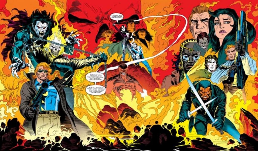 Panel from Ghost Rider #28 1990 showing the Midnight Sons