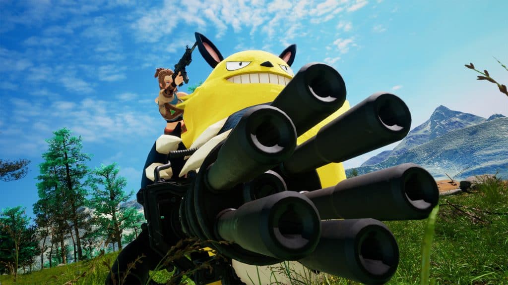A screenshot from Palworld which is described as Pokemon with guns