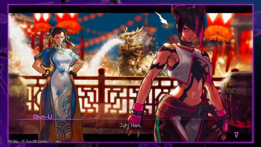 A screenshot of Chun Li and Juri from Street Fighter 6