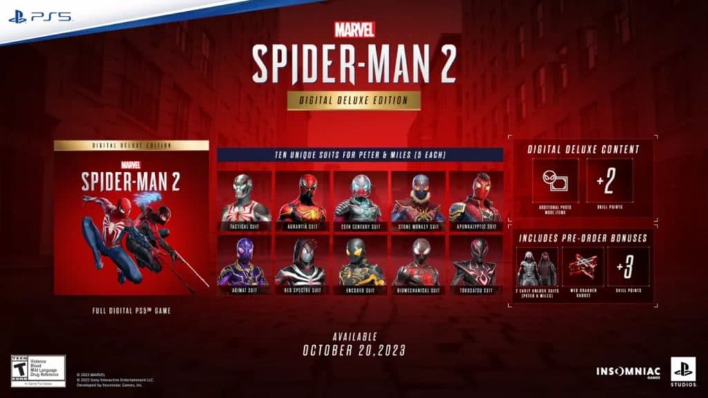 An image of the digital deluxe pre-order for Marvel's Spider-Man 2.