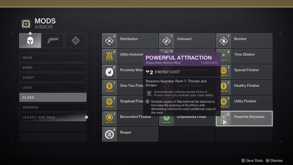 A picture of the Powerful Attraction mod in Destiny 2