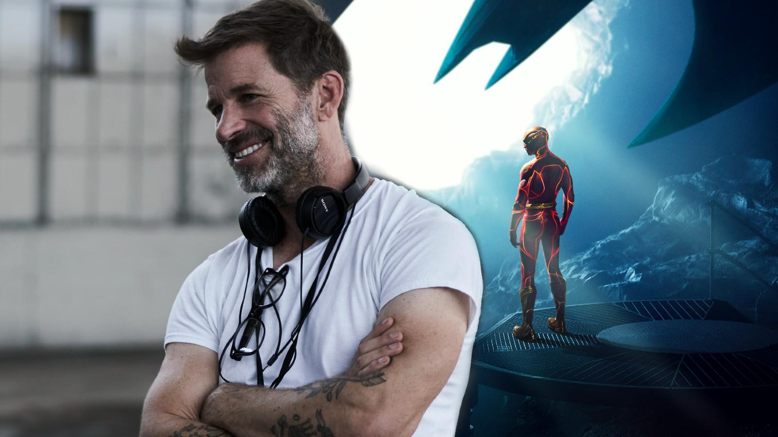 Zack Snyder and a poster for The Flash