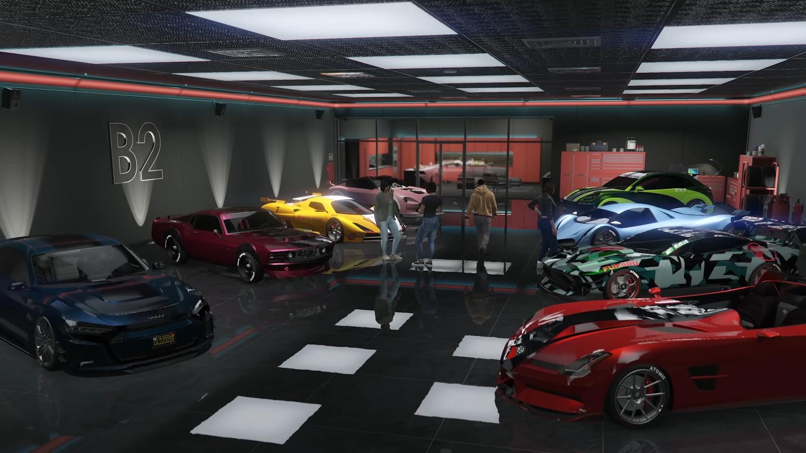 GTA Online 50 car garage as seen in update reveal trailer.