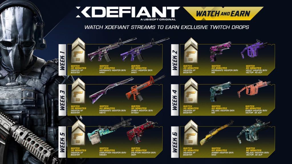 an image of all XDefiant preseason twitch drops