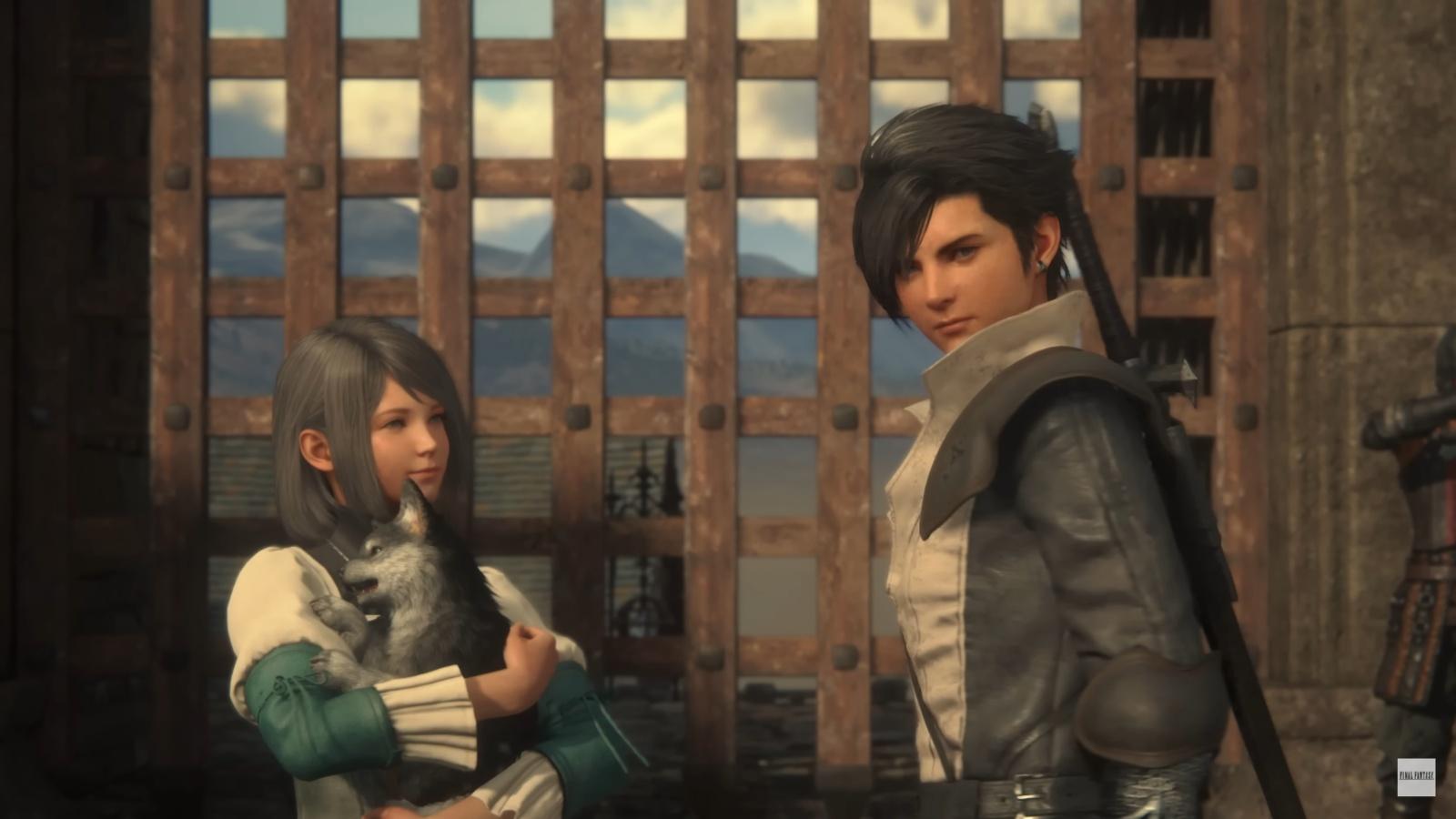 A screenshot of Clive and Jill from Final Fantasy 16